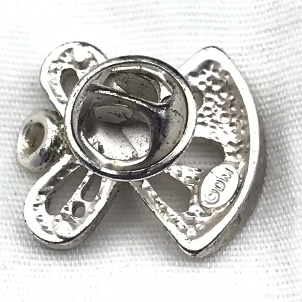 DM Angel Pin Brooch Silver Tone Jeweled Faceted Stones Elegant Statement